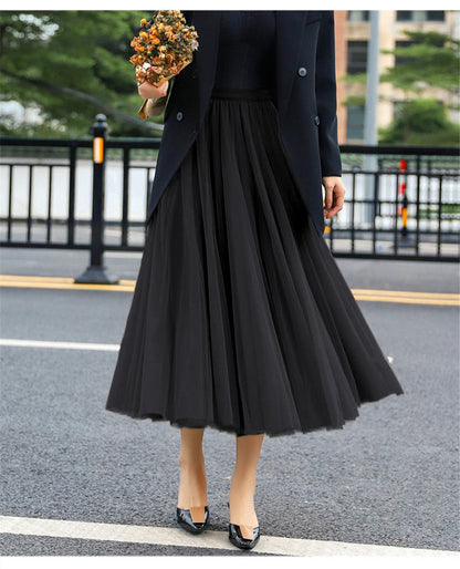 Women's Elegant Tulle Skirt with Wide Swing Cut and Elastic Waistband NOVAE