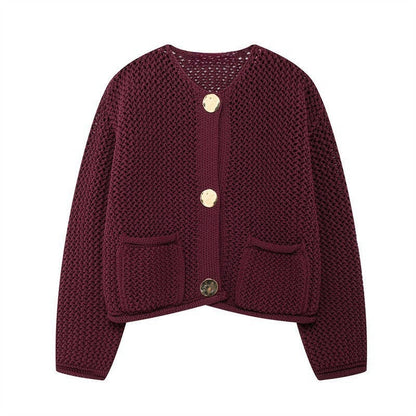 Women's cardigan with open knit structure and comfortable pockets NOVAE
