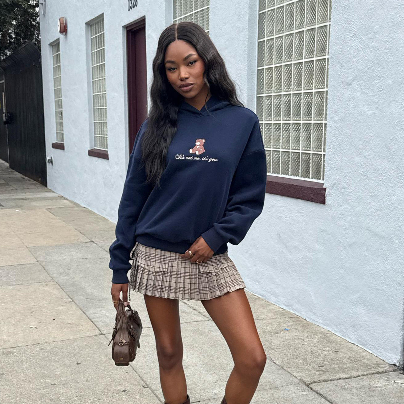 Women's hooded sweatshirt with playful bear motif and soft cotton blend NOVAE