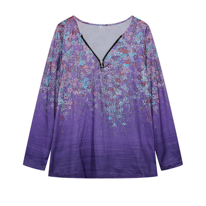 Women's long-sleeved shirt with colorful floral pattern and modern zipper NOVAE