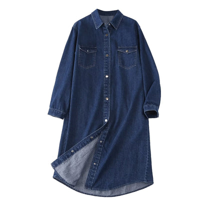 Women's denim shirt dress with buttoned front design and practical pockets NOVAE