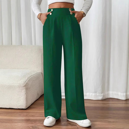 Women's wide-leg high-waisted trousers with elegant button details NOVAE