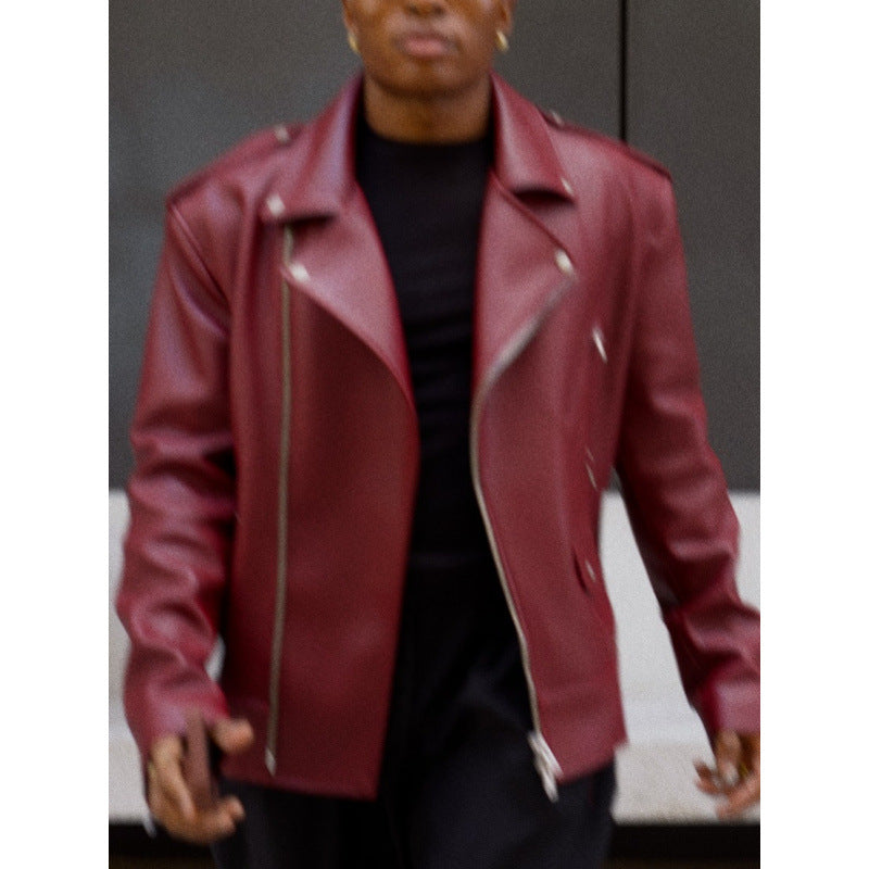 Women's fashionable biker leather jacket with asymmetrical zipper NOVAE