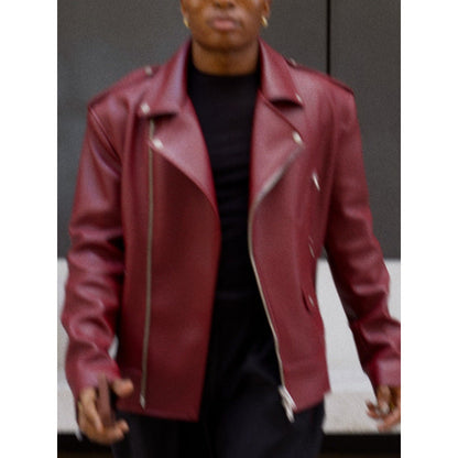 Women's fashionable biker leather jacket with asymmetrical zipper NOVAE