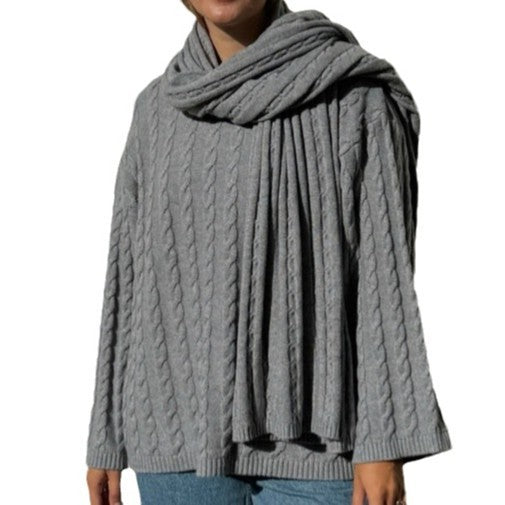 Women's Oversized Knit Sweater with Scarf NOVAE