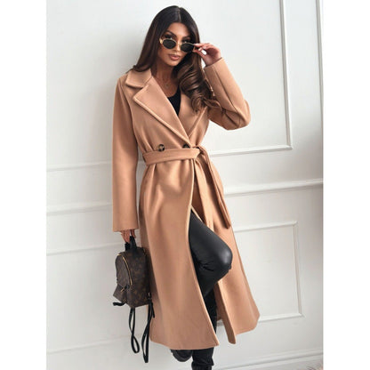 Women's elegant tailored trench coat with closed collar and belt NOVAE