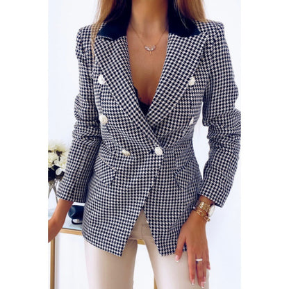 Women's chic checked blazer jacket with double-breasted button closure and tailored silhouette NOVAE