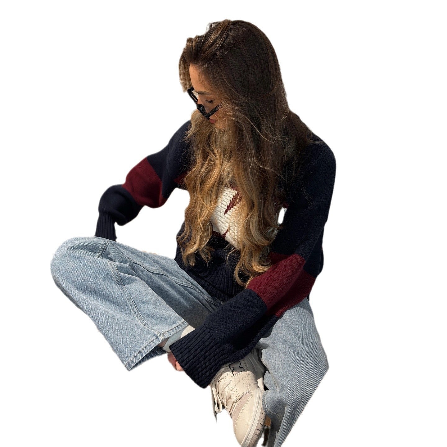 Women's sporty knit sweater with creative graphic design and casual cut NOVAE