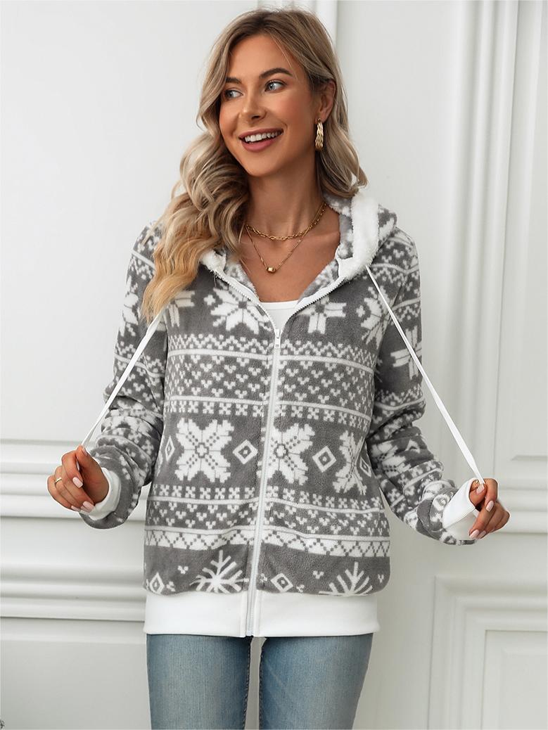 Women's fleece jacket with soft lining and winter pattern NOVAE