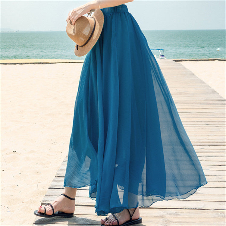 Women's Long, Flowing Chiffon Skirt with Elastic Waistband NOVAE