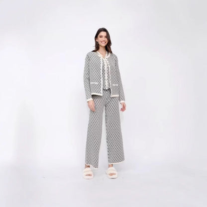 Women's pajama set with modern check pattern and full button placket NOVAE