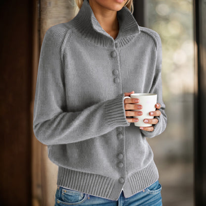 Women's cardigan with high collar and elegant button details NOVAE