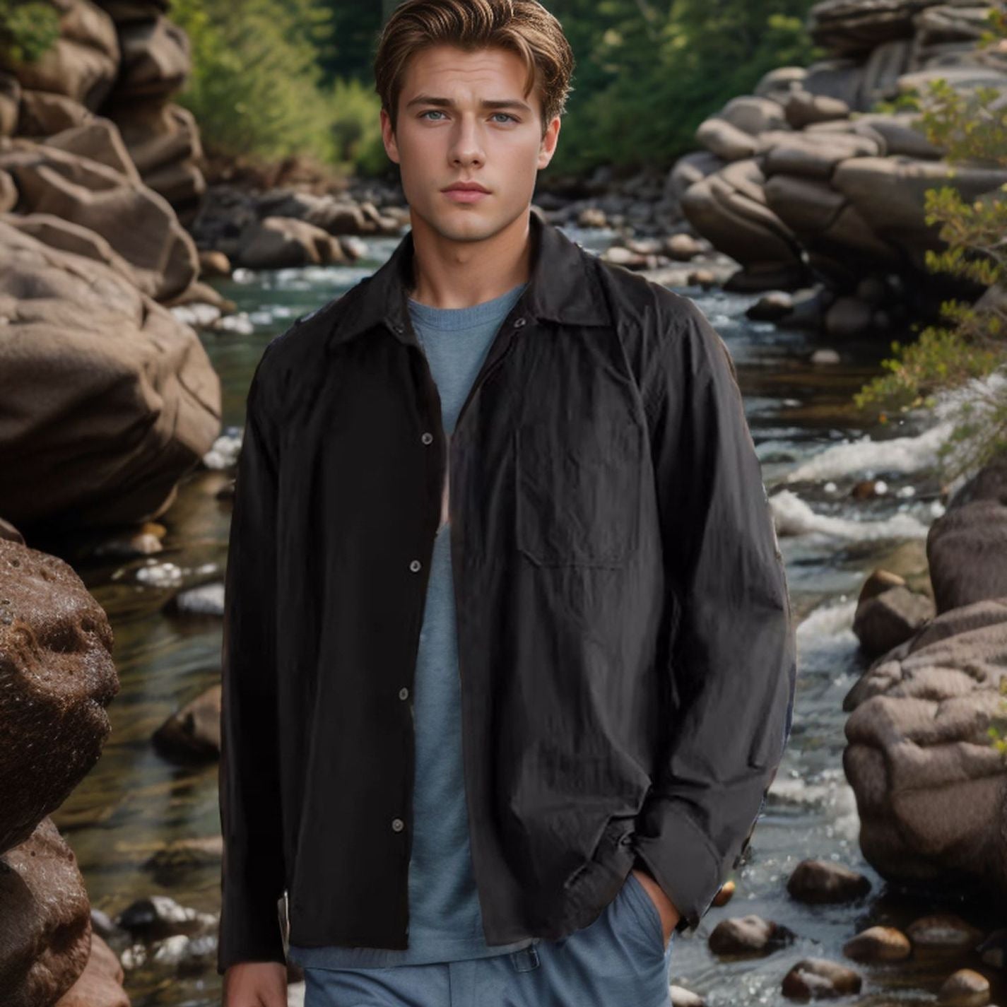 Men's versatile shirt blouse with patch chest pocket and stylish collar NOVAE