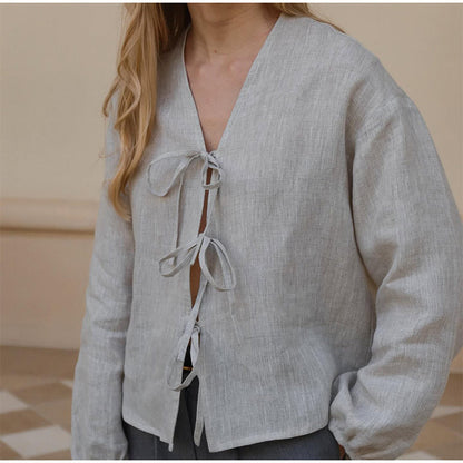 Women's linen blouse with elegant bows NOVAE