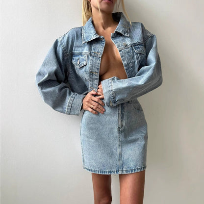 Women's Denim Jacket and Pencil Skirt Set NOVAE