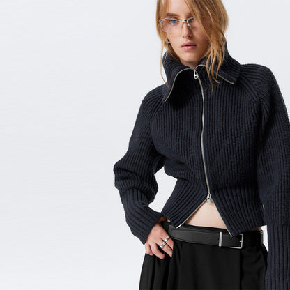 Women's cardigan with high collar and fashionable zipper NOVAE