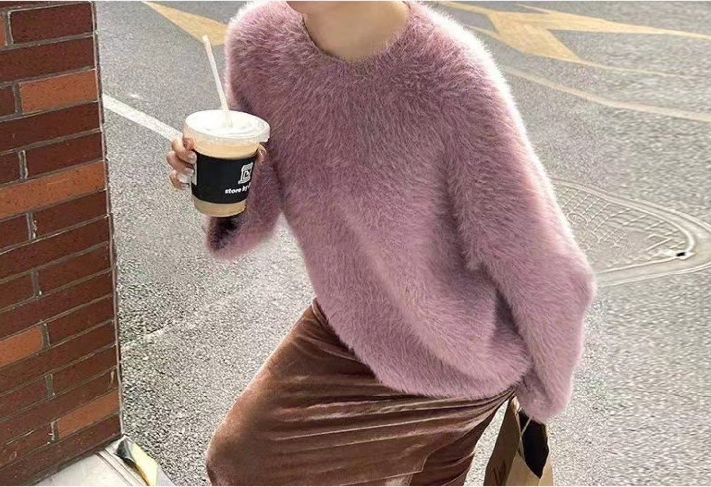 Women's fluffy sweater with a relaxed fit and high round neckline NOVAE