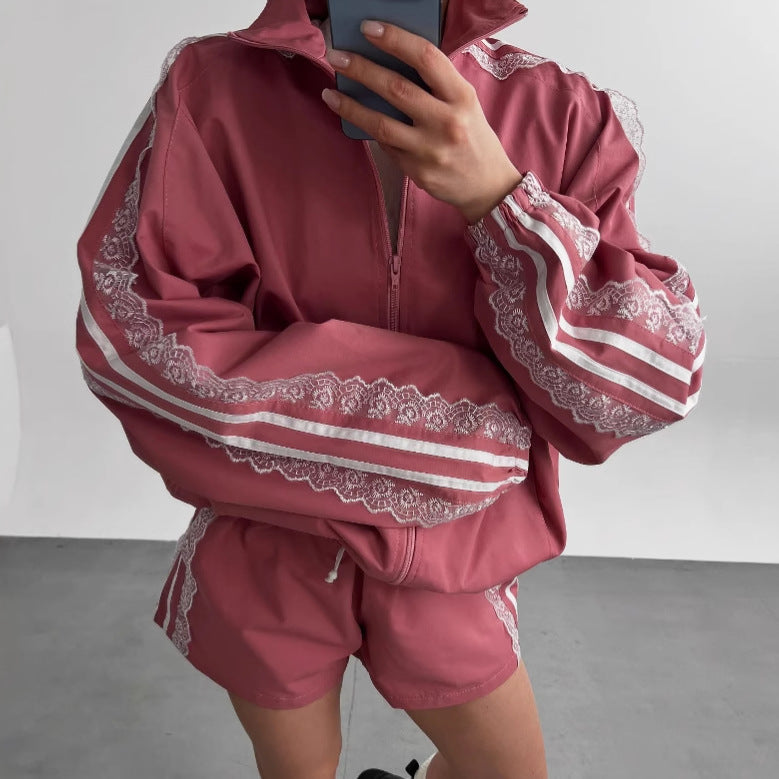 Women's sporty set with elegant lace appliqués NOVAE