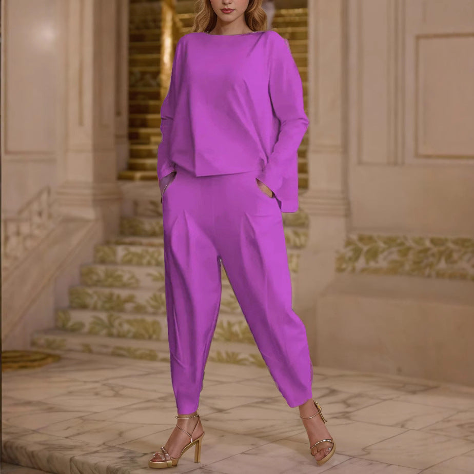 Women's elegant set with casual top and comfortable trousers NOVAE