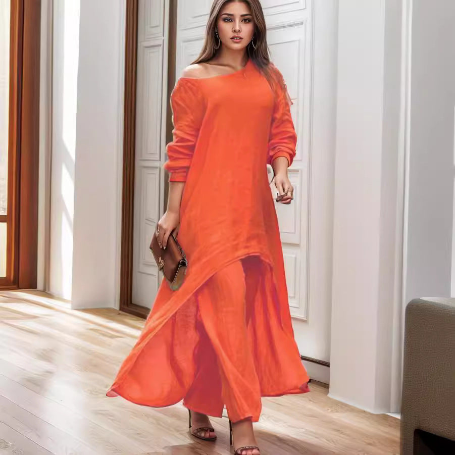 Women's elegant linen blouse with an asymmetrical cut and casual design NOVAE