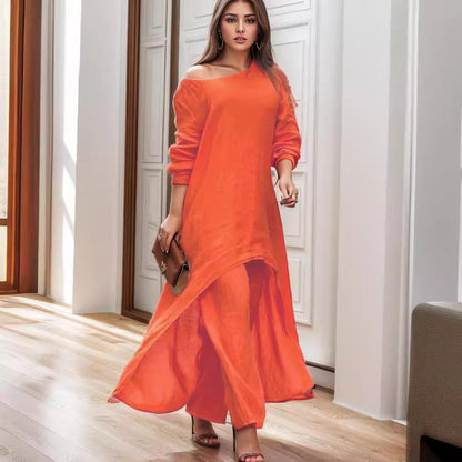 Women's elegant linen blouse with an asymmetrical cut and casual design NOVAE