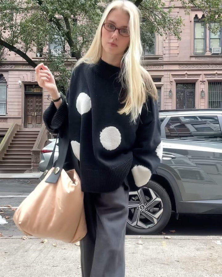 Women's knitted oversized sweater with striking polka dot pattern NOVAE
