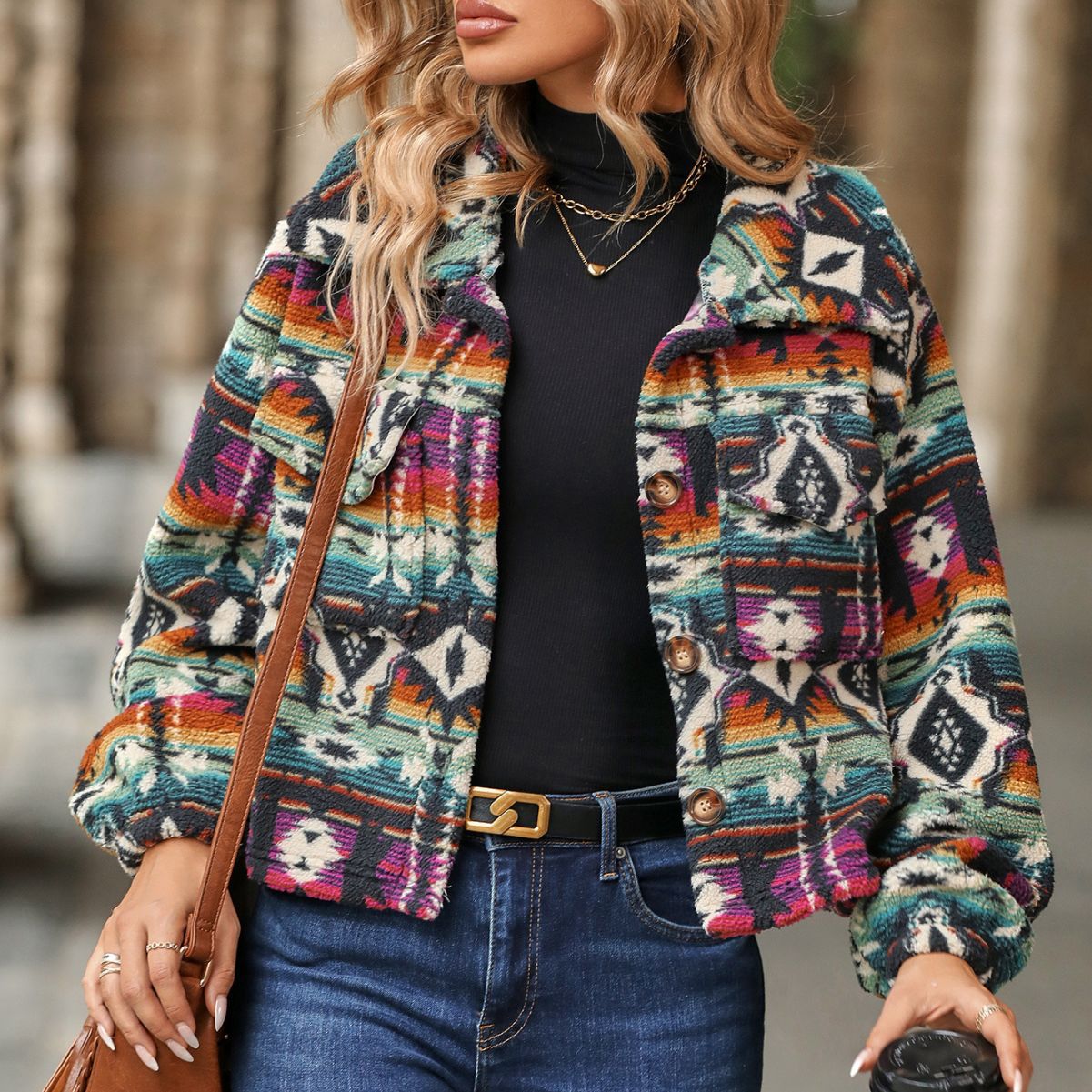 Women's Cozy Boho-Style Jacket with Colorful Pattern NOVAE