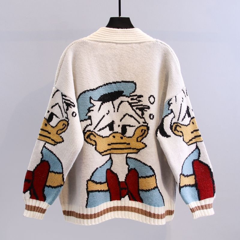 Women's Cartoon Design Cardigan with Wide Sleeves and Pockets NOVAE