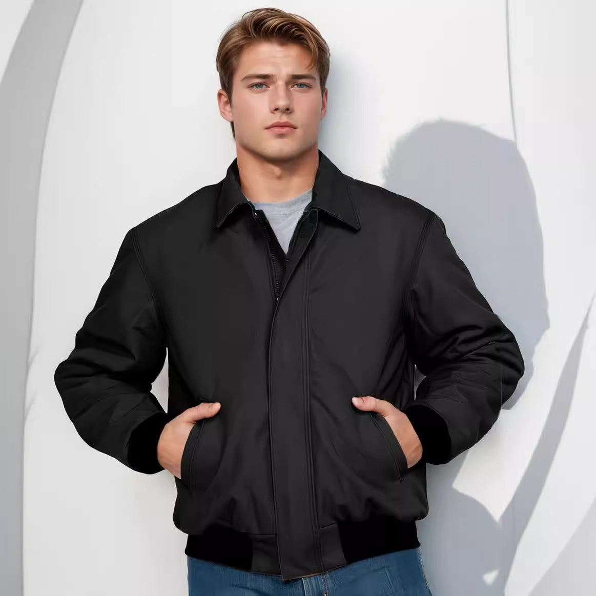 Men's casual transitional jacket with practical stand-up collar NOVAE