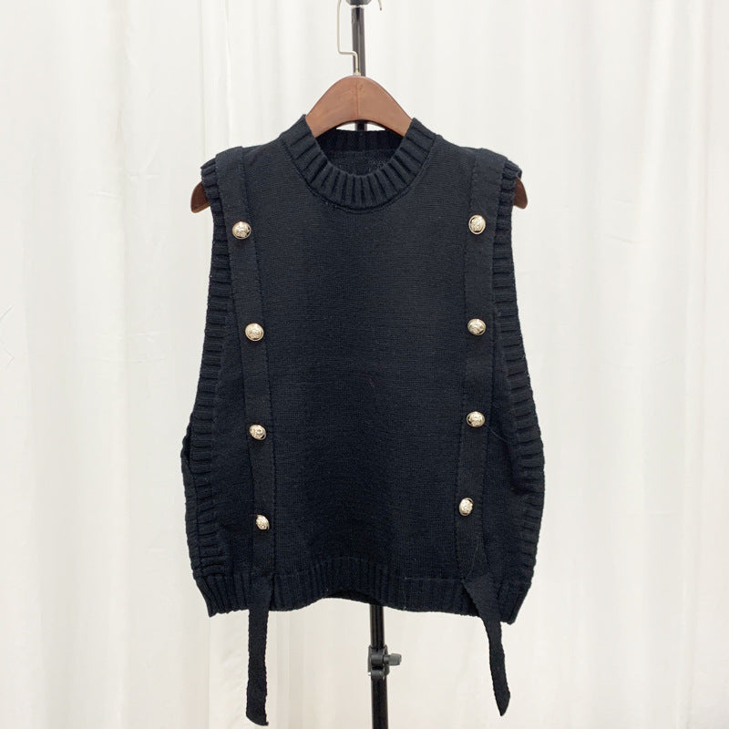 Women's knitted vest with button closures and side ties NOVAE