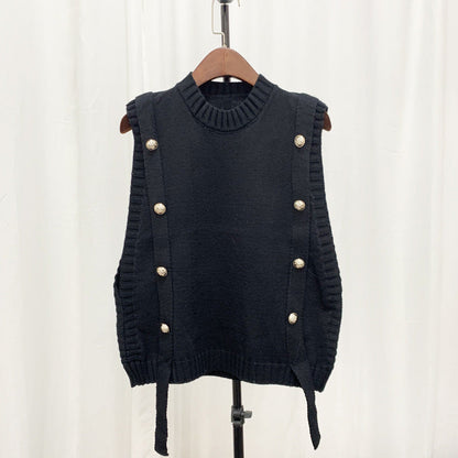 Women's knitted vest with button closures and side ties NOVAE