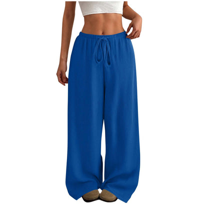 Women's wide-leg summer trousers made of lightweight fabric with elastic waistband NOVAE