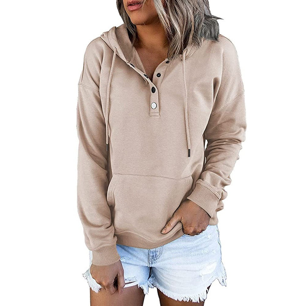Women's hoodie with button details and practical pockets NOVAE