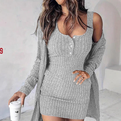 Women's knit dress with button details and chic midi cut NOVAE
