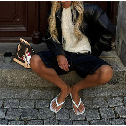 Women's fashionable faux leather jacket with elastic cut and practical pockets NOVAE