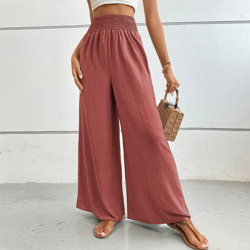 Women's wide-leg summer trousers with elasticated waistband NOVAE