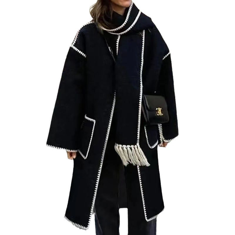 Women's elegant transitional coat with fringed trim NOVAE