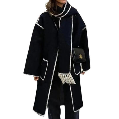 Women's elegant transitional coat with fringed trim NOVAE