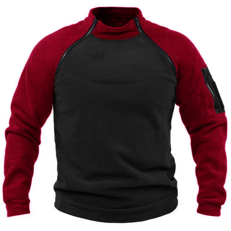 Men's fleece pullover with high collar and functional pockets NOVAE