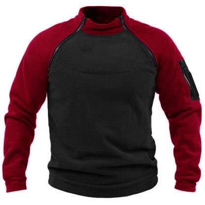 Men's fleece pullover with high collar and functional pockets NOVAE