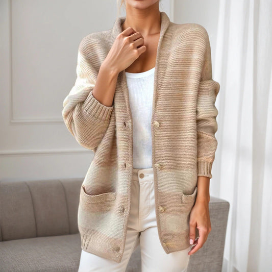 Women's patterned cardigan with casual flap and pockets NOVAE