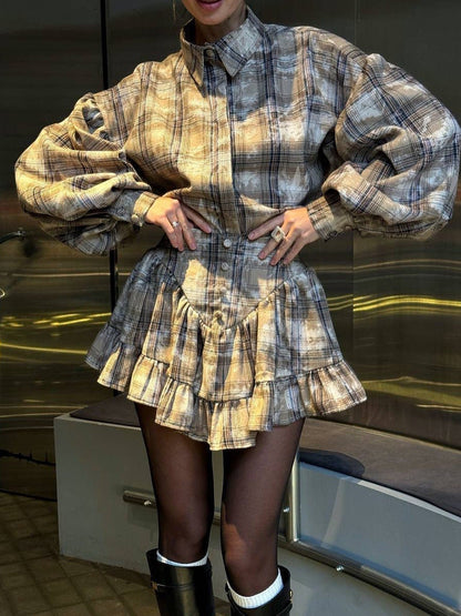 Women's Checkered Blouse and Skirt Set NOVAE