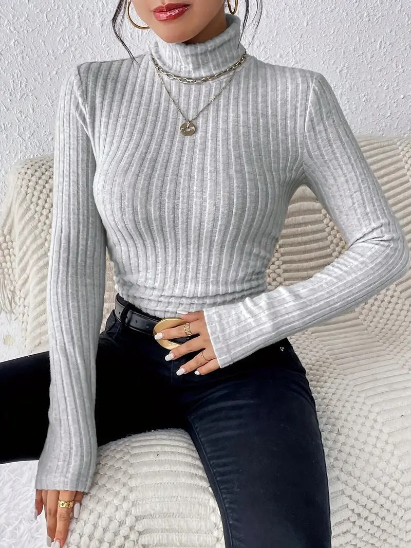 Women's Ribbed Knit Turtleneck Top with Long Sleeves NOVAE