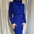 Women's Elegant figure-hugging dress with high neckline and ruching NOVAE