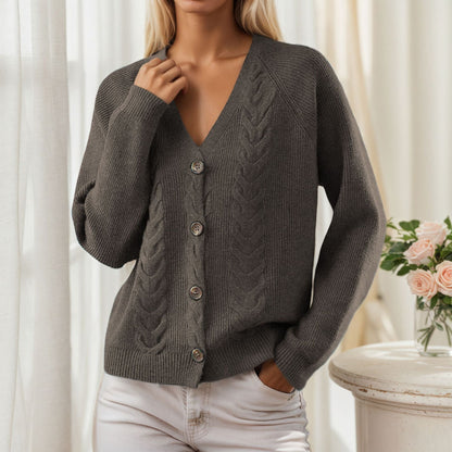 Women's cardigan with V-neck and trendy cable knit pattern NOVAE
