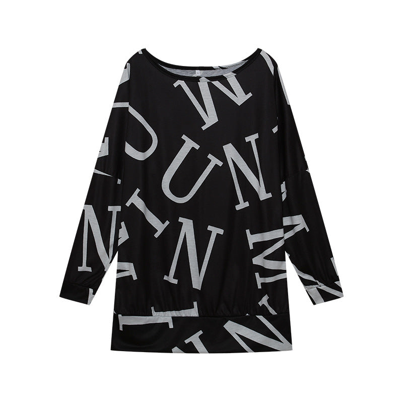 Women's oversized long-sleeved shirt with modern lettering and elasticated waistband NOVAE