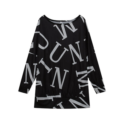 Women's oversized long-sleeved shirt with modern lettering and elasticated waistband NOVAE