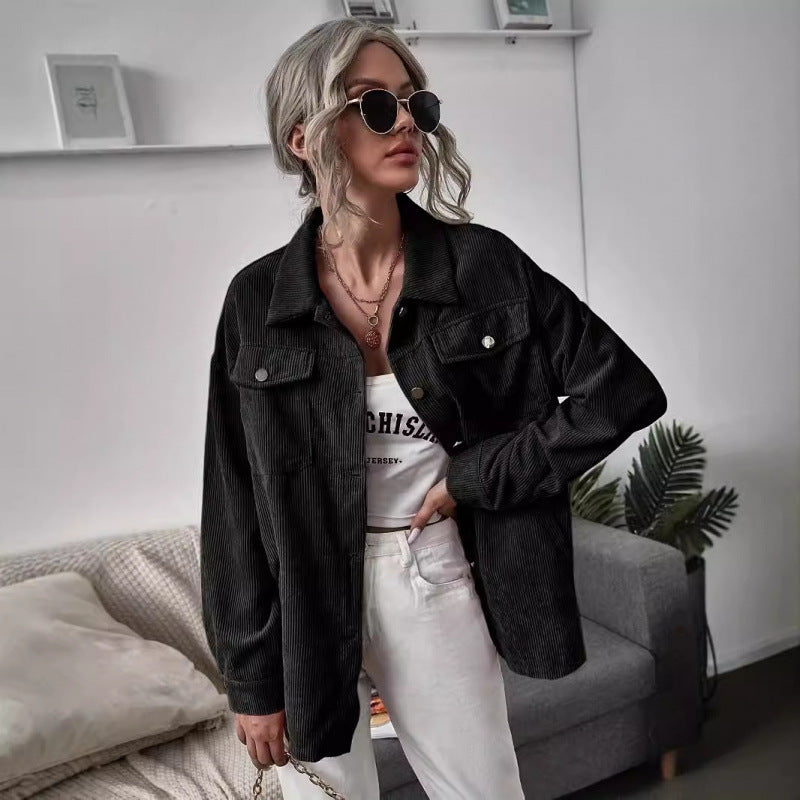 Women's casual corduroy jacket with decorative buttons and practical pockets NOVAE