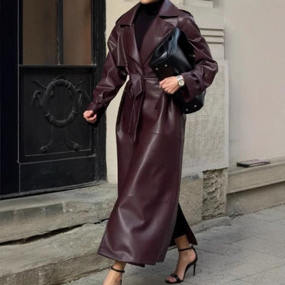 Women's trench coat made of high-quality faux leather with adjustable belt NOVAE