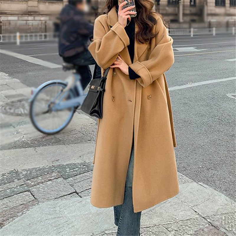 Women's Elegant Wool Coat with Double Button Placket and Wide Lapels NOVAE